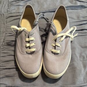 BNWOT Keds Light Gray Canvas Sneakers with White & Blue Laces